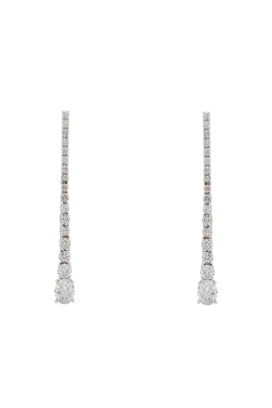 Silver drop earrings with long linear rows of clear stones