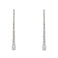 Silver drop earrings with long linear rows of clear stones