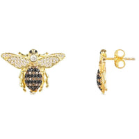 Gold honey bee stud earrings, side view showing post and back detail