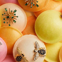 Set of gold honey bee stud earrings with crystal wings and black enamel centers