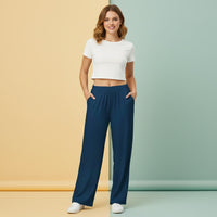Wide Leg Navy Pants | Dark Blue High Waisted Streetwear Flowy Palazzo Joggers