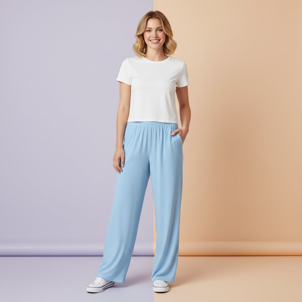 Light Blue Wide Leg Pants | High Waisted Flowy Streetwear Baggy Joggers