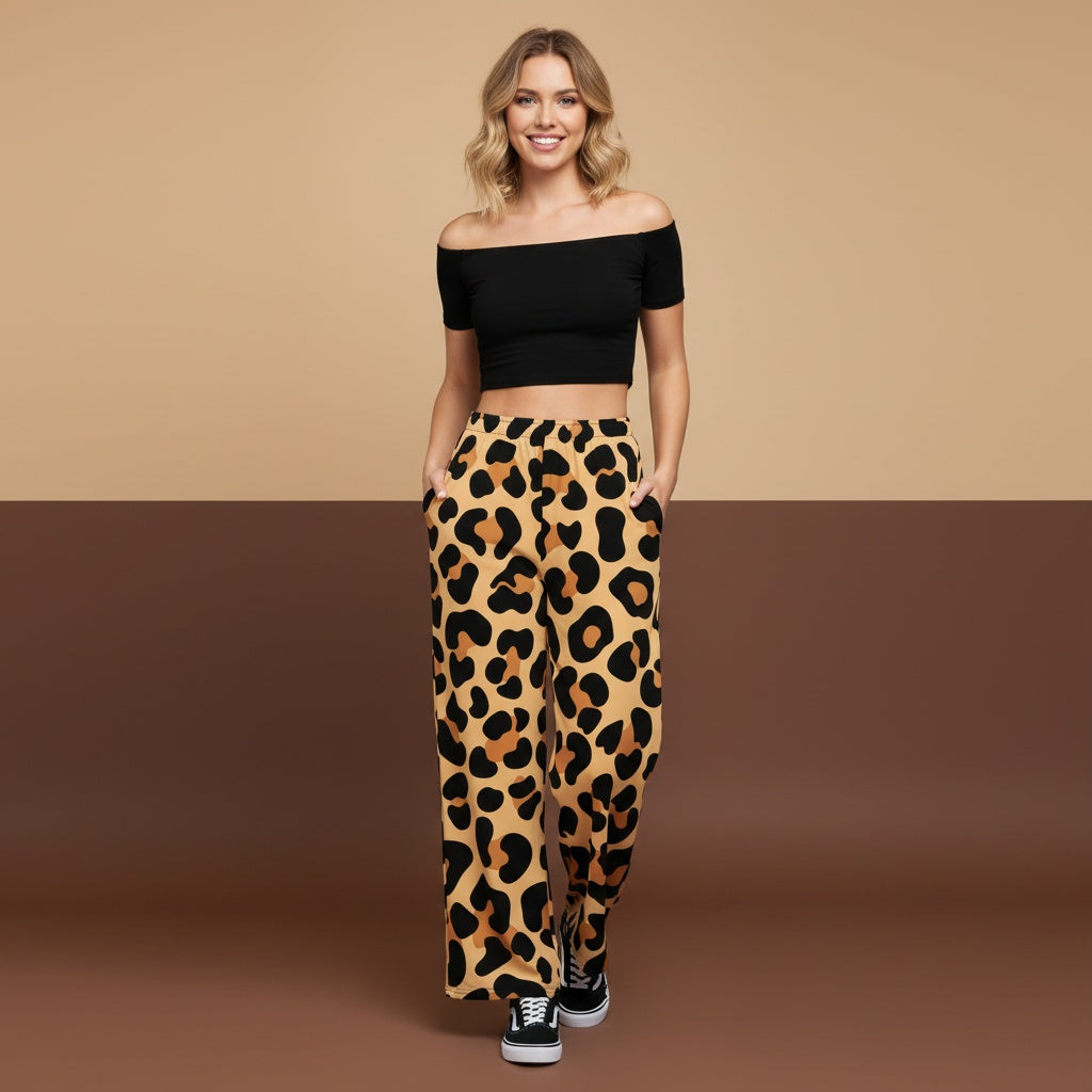 Leopard Wide Leg Pants | Cheetah Animal Print High Waisted Streetwear Joggers