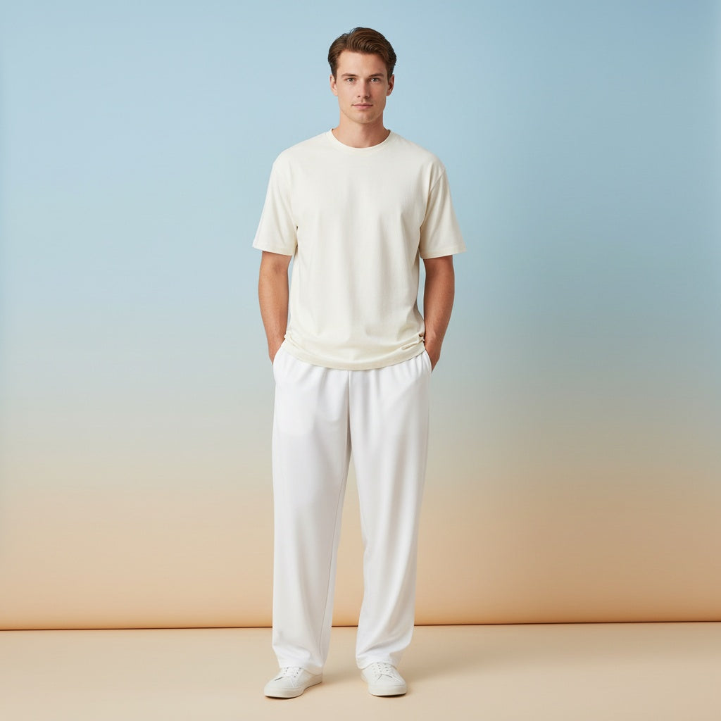 White Wide Leg Pants | High Waisted Flowy Palazzo Streetwear Joggers