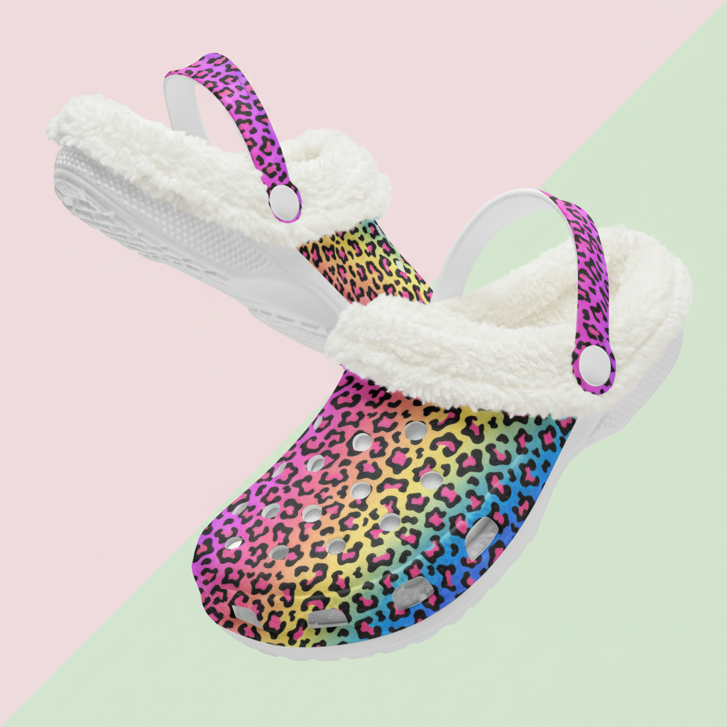 Rainbow Multi Color Leopard Print Lined Clogs