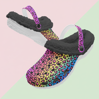 Rainbow Multi Color Leopard Print Lined Clogs