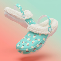 Polka Dot Shoes Fluffy Lined Clogs in Light Blue and Cream