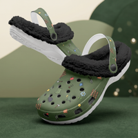 Forest Green Fleece Lined Garden Shoes Clogs with Gardening Icons Design