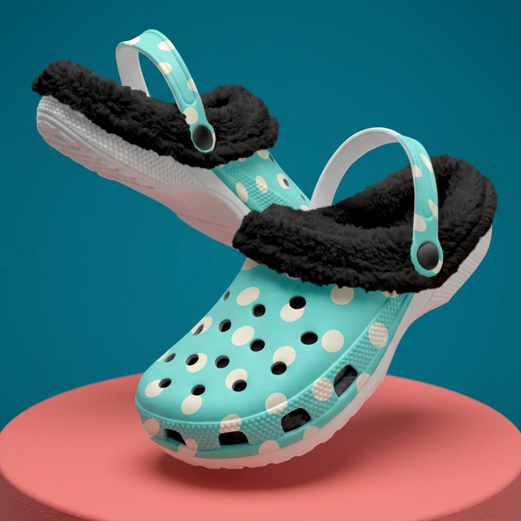 Polka Dot Shoes Fluffy Lined Clogs in Light Blue and Cream