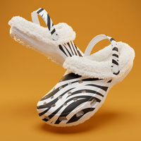 Women's Zebra Print Fluffy Clogs With Fleece Lining Ladies Shoes