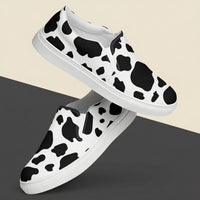 Cow Print Womens Canvas Shoes | Modern Animal Pattern Slip-Ons