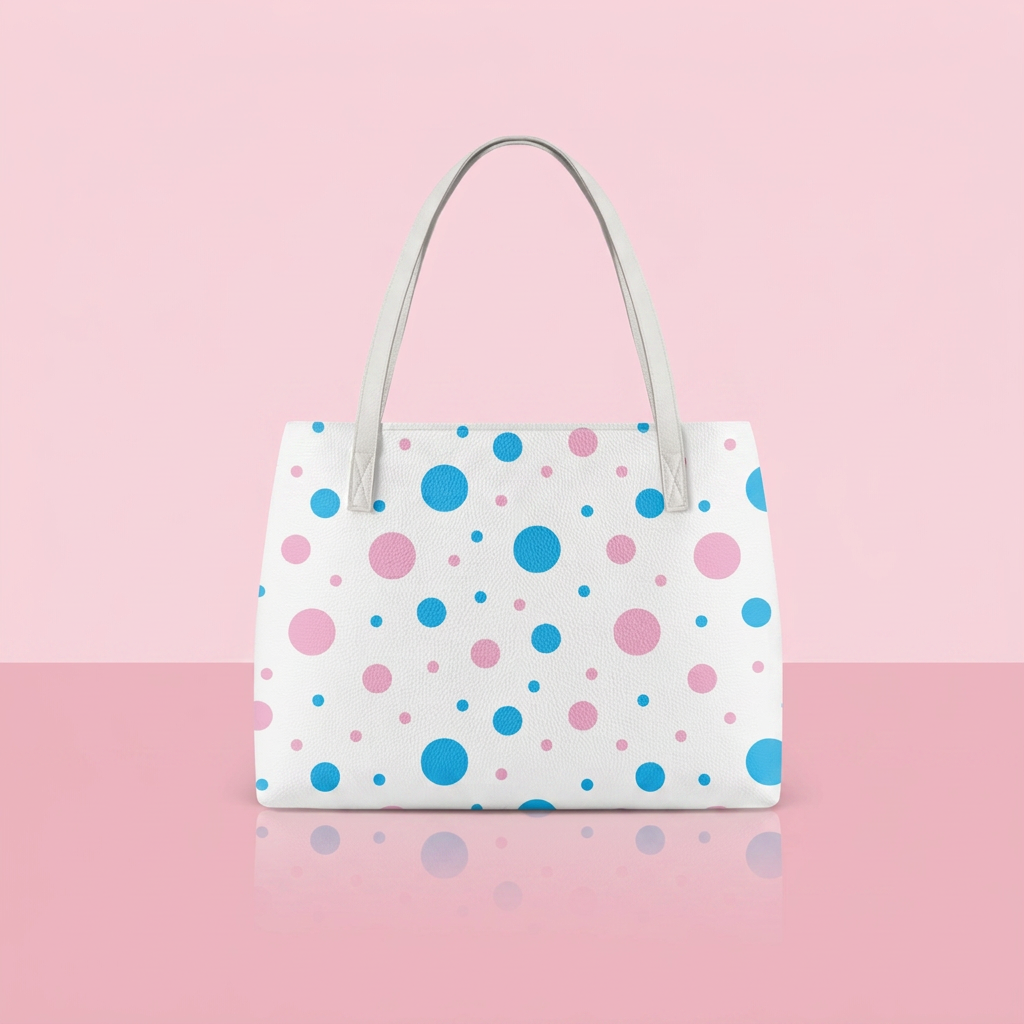 White Pink and Blue Polka Dot Bag Vegan Leather Shoulder Tote