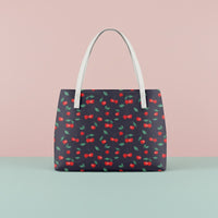 Handbag Cherry | Waterproof Shoulder Tote in Navy with Red Cherries