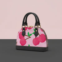 Handbag Cherry | Convertible Shell Crossbody with Pink Cherries & Pink Background