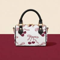 Cherry Handbag | Chic Crossbody Bag with Deep Red Cherries & Pink Bows
