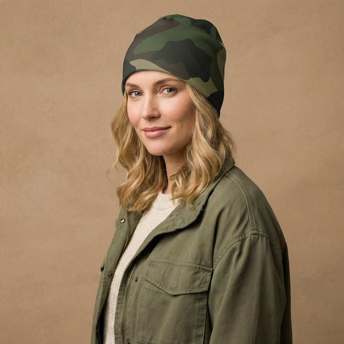 Camo Beanie | Classic Green Camo Double-Layered Winter Hat