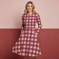 Maroon Gingham Dress | Dark Red and White Plaid Midi Dress with Pockets