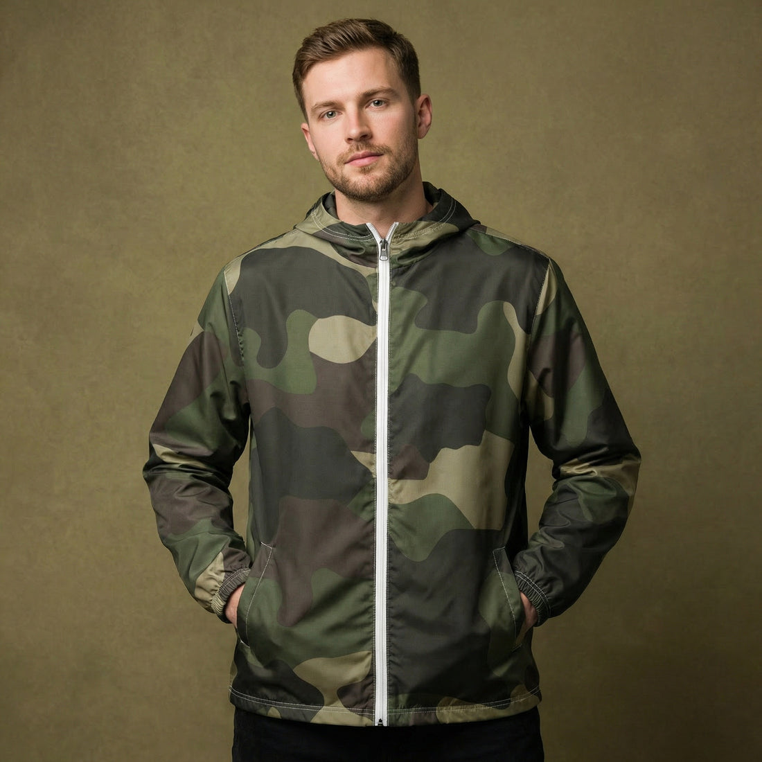 Camo Rain Jacket | Classic Green Camo Men’s Windbreaker