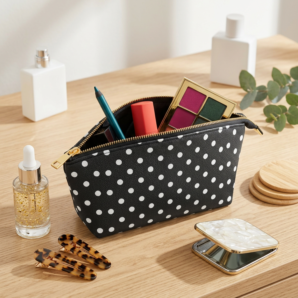 Black And White Polka Dot Makeup Bag