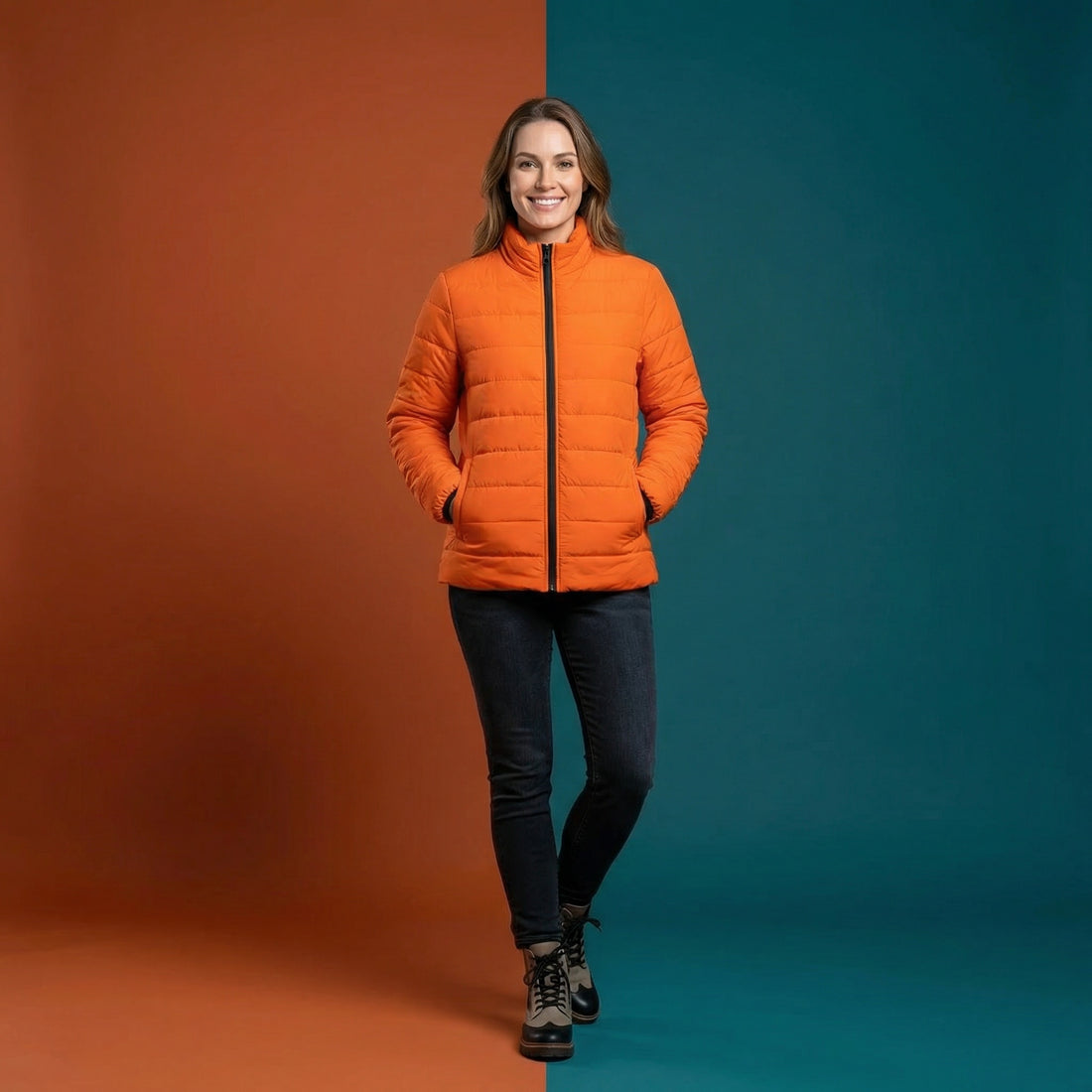 Orange Puffer Coat | Vibrant Plain Orange Padded Coat