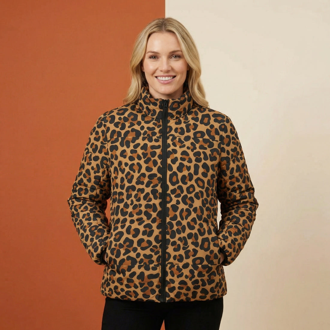Womens Puffer Coat | Bold Leopard Print Winter Jacket