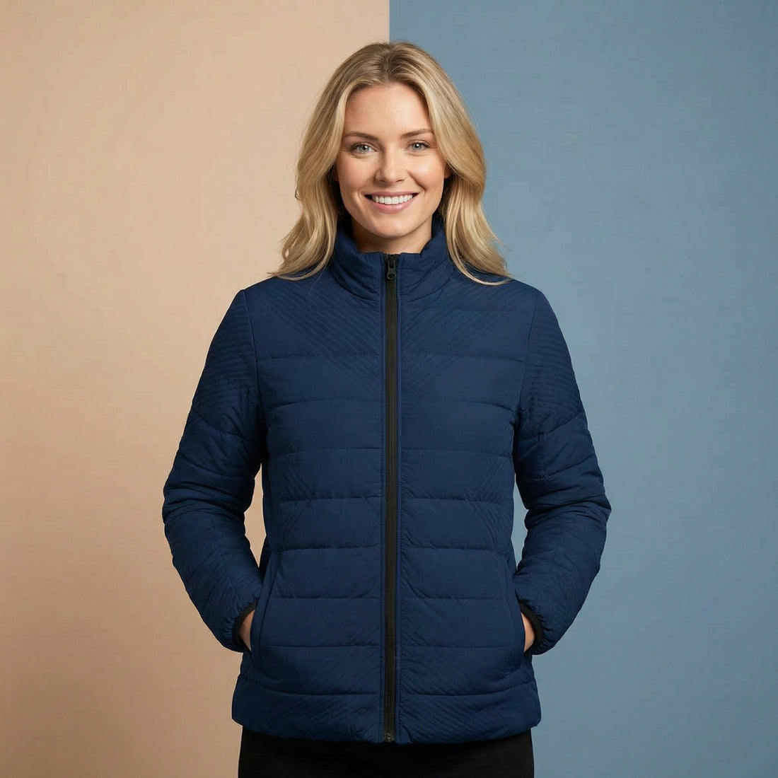 Navy Puffer Coat | Plain Dark Blue Classic Quilted Jacket