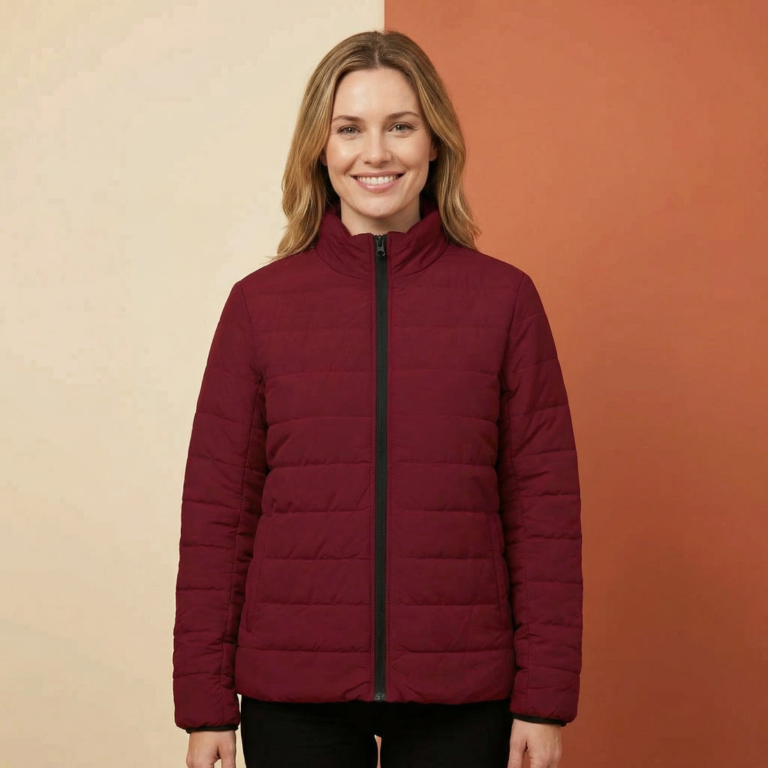 Burgundy Puffer Coat | Plain Deep Red Quilted Outerwear