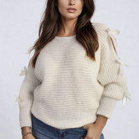 Cut Out Tie Bow Sleeve Detail Chunky Knitted Top