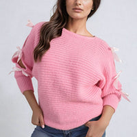 Cut Out Tie Bow Sleeve Detail Chunky Knitted Top