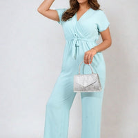 Belted V Neck Jumpsuit with Side Pockets