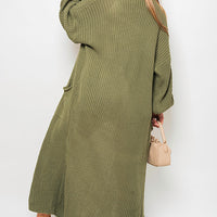 Maxi Cardigan in Khaki with Balloon Sleeves