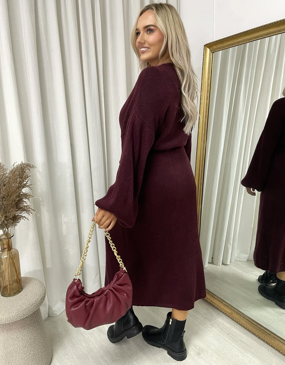 Maxi Cardigan in Brown with Tie Belt and Balloon Sleeves
