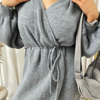 Maxi Cardigan in Brown with Tie Belt and Balloon Sleeves