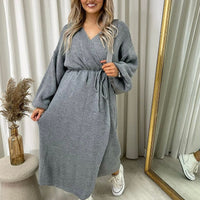 Maxi Cardigan in Brown with Tie Belt and Balloon Sleeves