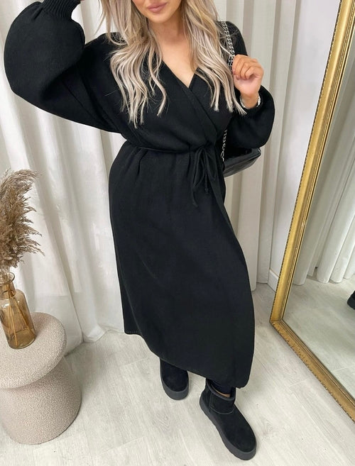 Maxi Cardigan in Brown with Tie Belt and Balloon Sleeves
