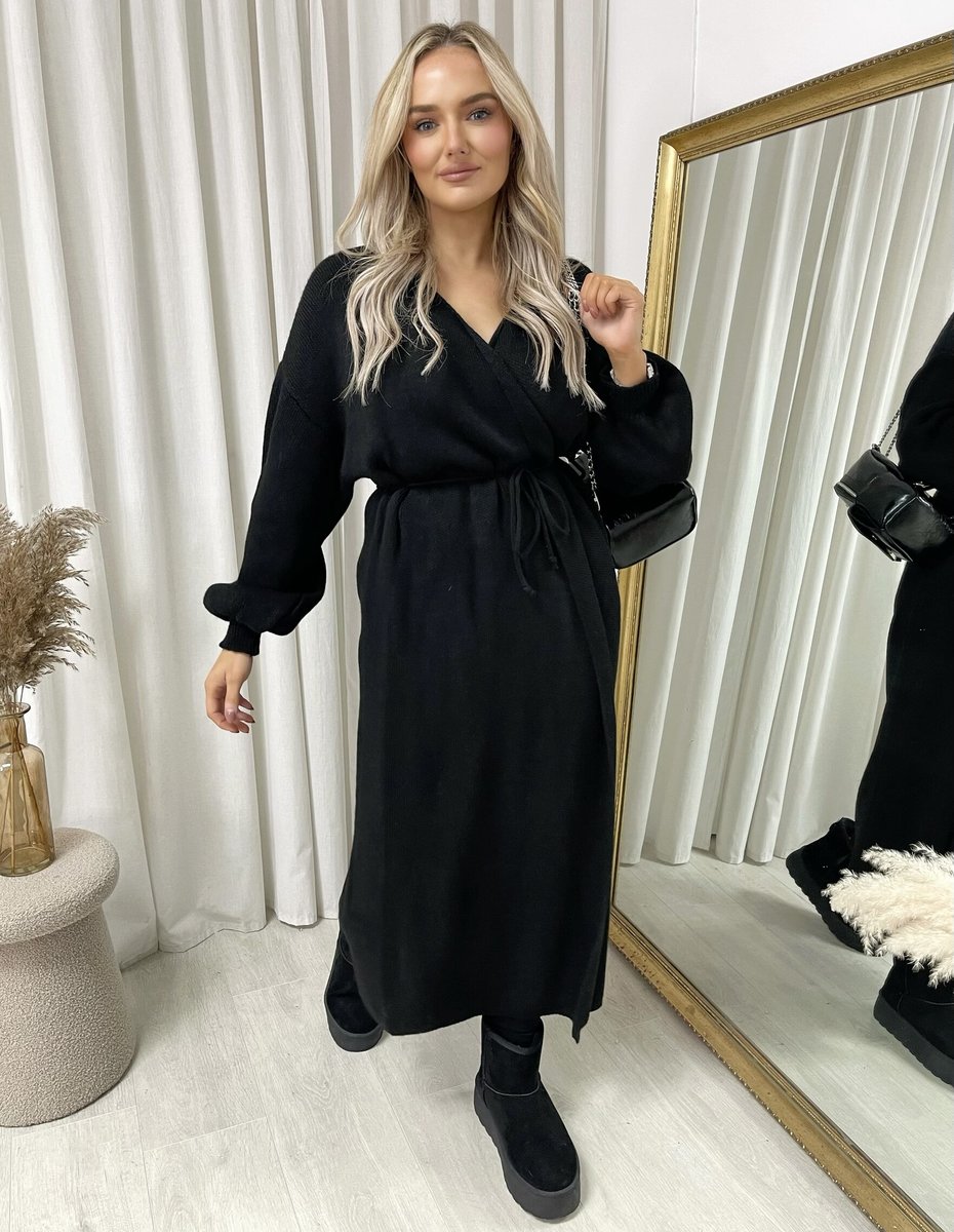 Maxi Cardigan in Brown with Tie Belt and Balloon Sleeves