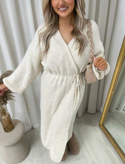 Maxi Cardigan in Brown with Tie Belt and Balloon Sleeves