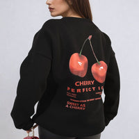 Black oversized knitted jumper with large back cherry graphic and text design