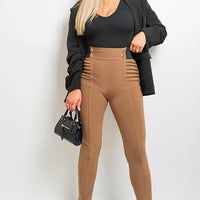 Elastic Waist Button Detail Leggings