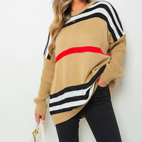 Oversized Striped Long Sleeve Knitted Jumper