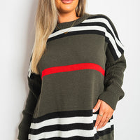 Oversized Striped Long Sleeve Knitted Jumper
