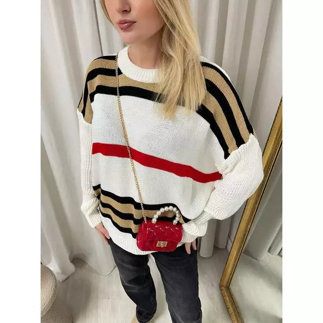 Oversized Striped Long Sleeve Knitted Jumper