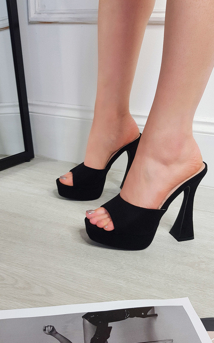 Platform Mules in Mocha with Faux Suede Finish