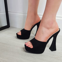 Platform Mules in Mocha with Faux Suede Finish