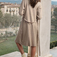 Long Belted Knitted Cardigan with Front Pockets
