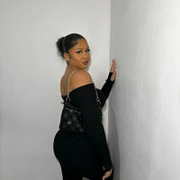 Knitted Co-ord Set in Black with Off Shoulder Crop Top and Trousers