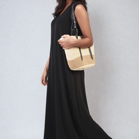 Black wide-leg jumpsuit with V-neck and sleeveless open-back design