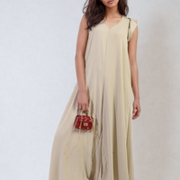 Wide-leg jumpsuit in light beige/cream with V-neck and sleeveless cut