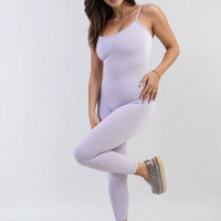 Lilac bodycon jumpsuit with scoop neck and slim straps, close-fit long leg