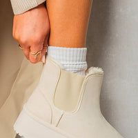 Platform Chelsea Boots in Beige with Faux Fur Lining